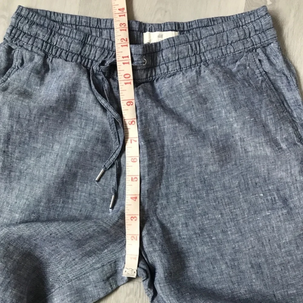 H&M LINEN BLUE TROUSER PANTS WOMENS 4